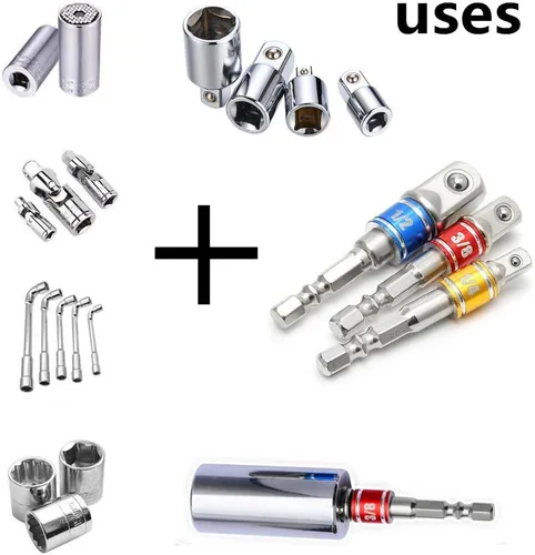 Miniatura 4 de CIGOTU El juego de adaptador/extensión de enchufe de grado de impacto convierte el taladro eléctrico en destornillador de tuerca de alta velocidad