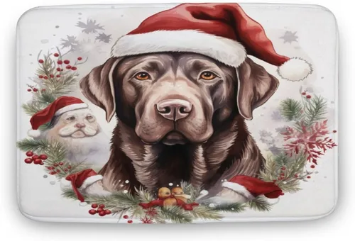 Miniatura 12 de Tapete de baño con diseño de Papá Noel para perro, diseño de acuarela, color chocolate, tapete de espuma antideslizante, tapete de felpa