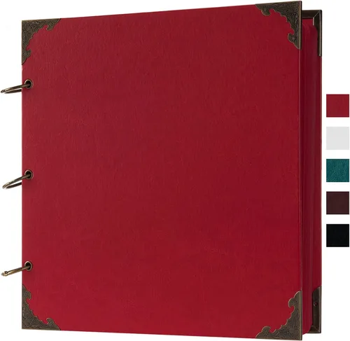 Miniatura 10 de Álbum de fotos de 8 x 8 pulgadas de cuero con tapa dura, 80 páginas de papel artesanal en blanco, álbum de recortes DIY para bodas y aniversarios