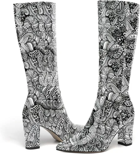 Miniatura 153 de AMBELIGHT Botas altas hasta la rodilla con cremallera y puntera puntiaguda para mujer, de patente sólida, tacón alto, 3.3 pulgadas