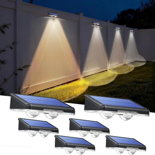 Miniatura 11 de TECKNET - Luces solares para valla al aire libre, paquete de 8 unidades, blanco cálido y 6 colores y RGB, luz LED impermeable IP66 para cubierta
