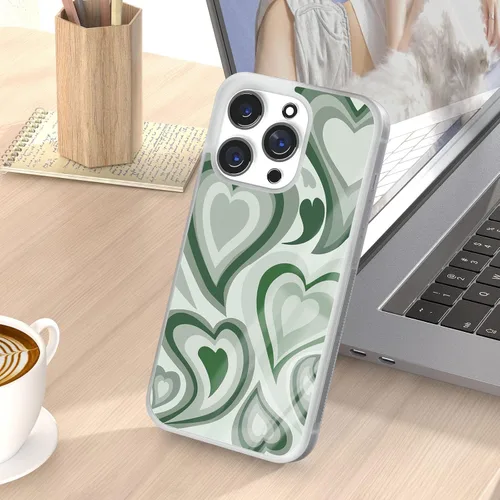 Miniatura 6 de Fundas estéticas para teléfono para niñas Apple iPhone 11, 12, 13, 14 Pro Max Plus Mini, Samsung Galaxy S21 S22 Ultra Plus (corazón verde oscuro)