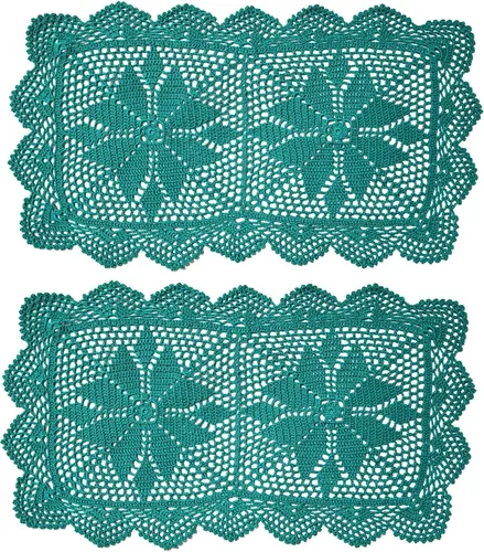 Miniatura 20 de Manteles individuales rectangulares de encaje de ganchillo de 12 x 21 pulgadas, hechos a mano, para comedor y cocina, camino de mesa