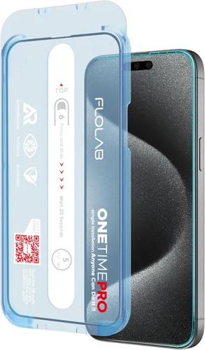FLOLAB NanoArmour ONETIME PRO - Protector de pantalla para iPhone 15, antirreflectante, antirarcoíris, vidrio templado 3D, ultra transparente,