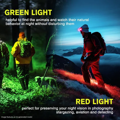 Miniatura 2 de Favorlite - Paquete de 2 faros recargables, 1300LM LED con luz roja y verde, 7 modos, ajuste de memoria, control de gestos, tipo C, resistente al