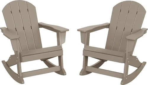 Miniatura 17 de HDPE Laguna Silla mecedora Adirondack de polietileno para exteriores (juego de 2), color negro