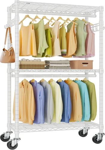 Miniatura 17 de VIPEK R2 Perchero de ropa resistente para colgar ropa, estante de prendas rodante ajustable con barras dobles y ganchos, armario independiente