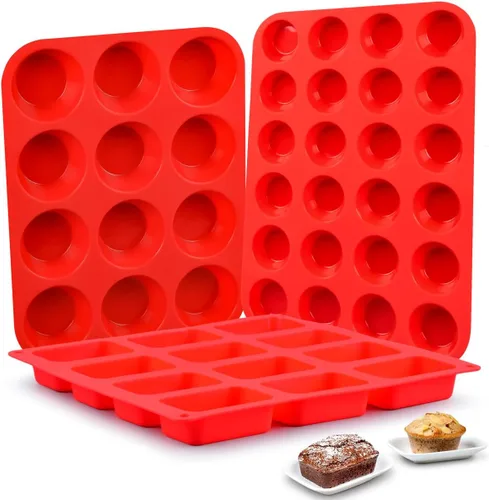Miniatura 11 de CAKETIME Molde de silicona para magdalenas - Molde para magdalenas, molde mini para pan de silicona, moldes de silicona para hornear de grado Azul