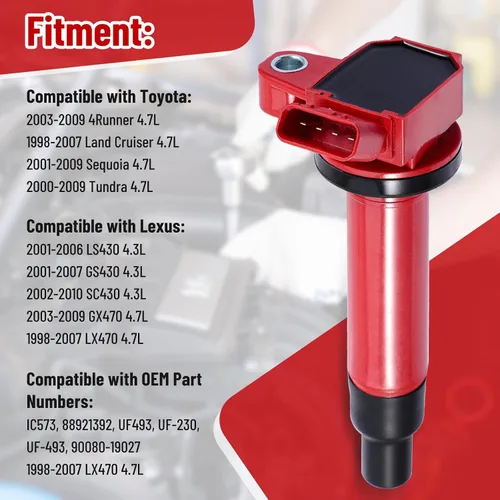 Miniatura 3 de Pindex Paquete de 8 bobinas de encendido UF230 y bujía de iridio doble 4504 compatible con Toyota Lexus 4Runner Tundra LandCruiser Sequoia GS430