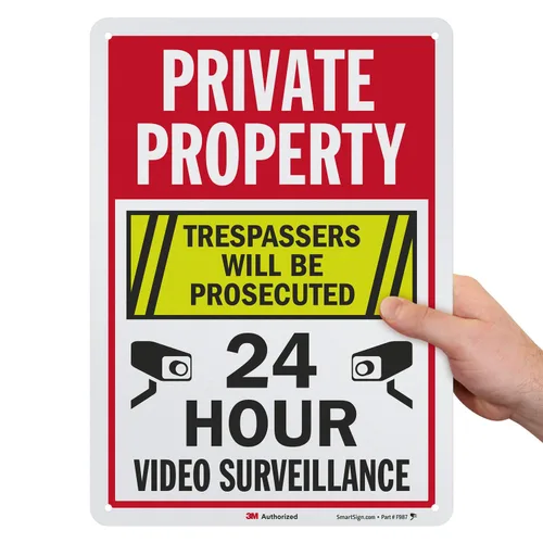 SmartSign Letrero de "Propiedad privada - Videovigilancia las 24 horas, los intrusos serán procesados" | Aluminio reflectante de grado de ingeniero