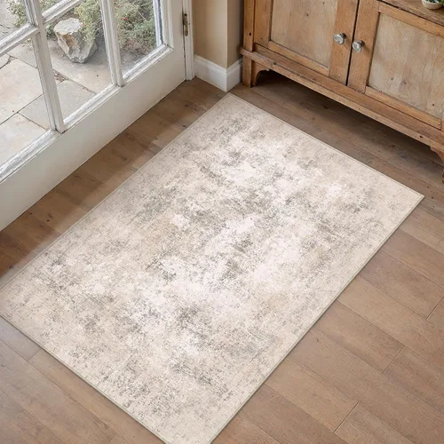 Miniatura 3 de HUGEAR Alfombra de entrada de 2 x 3 pulgadas, color beige, lavable a máquina, alfombra abstracta para puerta de entrada, alfombra