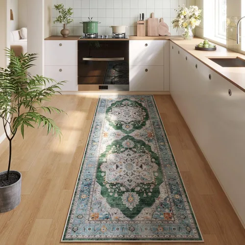 Miniatura 16 de Rugcomf Alfombra de pasillo de 2 x 6 pies, lavable, bohemio, suave, antideslizante, no desprende pelusa, lana sintética, estilo vintage para cocina