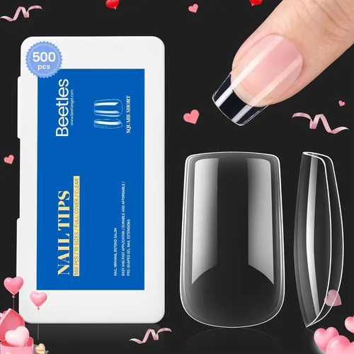 Miniatura 9 de Beetles Puntas de uñas de gel, set de extensión de uñas suaves 504 piezas, 12 tamaños, puntas de uñas cortas de almendra transparentes pre-dadas