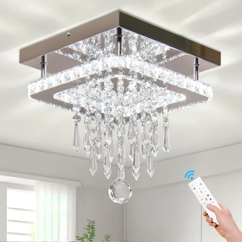 Miniatura 10 de Candelabro cuadrado de cristal moderno, lámpara LED de techo de cristal empotrada para comedor, dormitorio, sala de estar, pasillo (blanco)