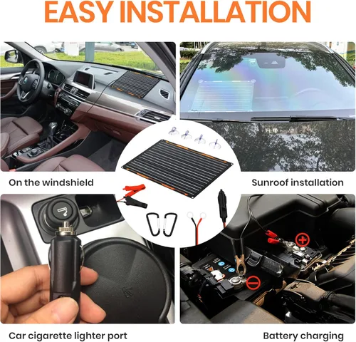 Miniatura 5 de FlexSolar Kit de mantenimiento de cargador de batería de panel solar de 20 W 12 V, cargador de goteo con controlador de carga integrado, encendedor