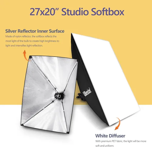 Miniatura 2 de UBeesize Softbox Kit de iluminación para fotografía, kit de iluminación continua de 27" x 20" con 2 bombillas de 40W E27 Socket de 6500K