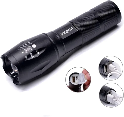 Miniatura 2 de YXQUA Linternas recargables USB, 8381 luces de alto lúmenes, 3 modos, zoomable e impermeable, luz de flash súper brillante para campamento