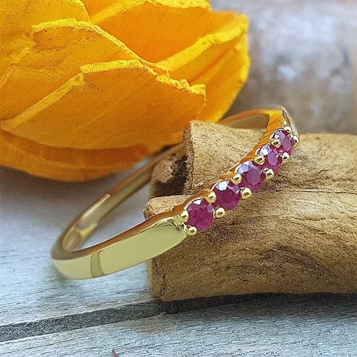 Miniatura 4 de Dazzlingrock Collection Anillo de boda redondo de 5 piedras preciosas o diamantes para mujer en oro macizo de 10 K/14 K/18 K
