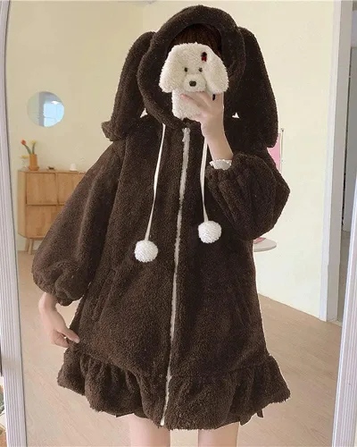 Miniatura 3 de BZB Sudaderas con capucha de conejo de anime Kawaii para mujer, suéter de conejo mullido y mullido para cosplay, abrigos