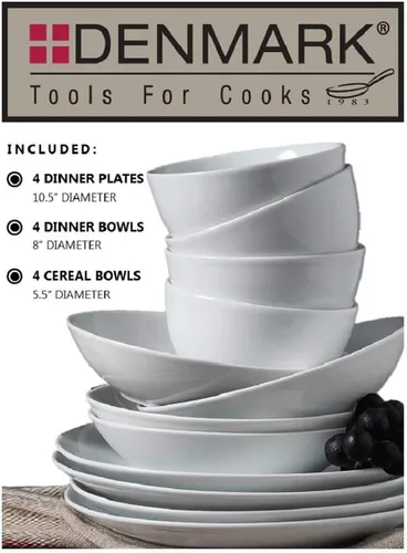 Miniatura 7 de Dinamarca White Catering and Dining - Tazón de plato de 12 piezas vitrificado blanco de grado de chef comercial, resistente a los arañazos