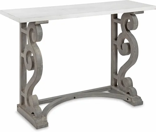 Miniatura 8 de Kate and Laurel Wyldwood Country - Mesa consola francesa de madera maciza, patas rústicas/blancas, parte superior de madera natural Marrón