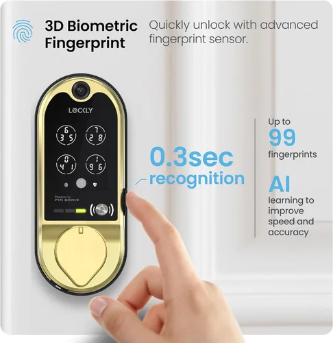 Miniatura 4 de Lockly Vision Smart Lock con timbre de video HD, cerradura de puerta de huellas dactilares para puerta delantera, teclado de pantalla táctil
