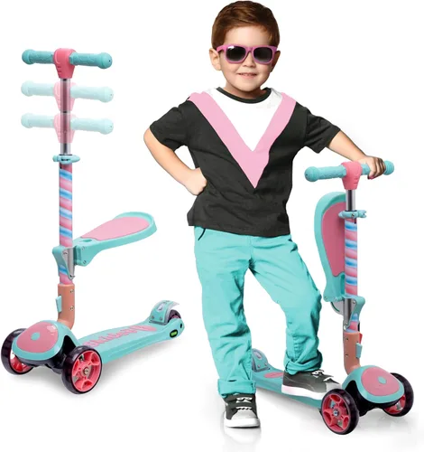 Miniatura 23 de SKIDEE Kick Scooter for Kids Ages 3-5 Foldable 3 Wheel Scooter with Lean-to-Steer, Adjustable Height, Removable Seat & LED Light Wheels Toddler