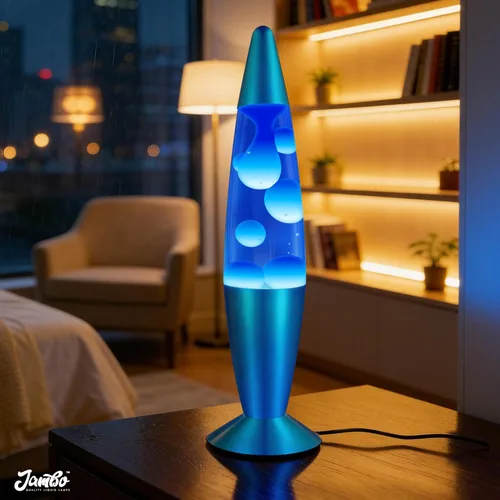 Miniatura 2 de JAMBO Hermosa lámpara de 16 pulgadas, azul con cera blanca/azul, luz líquida relajante, luz nocturna, decoración del hogar, sala de estar, oficina