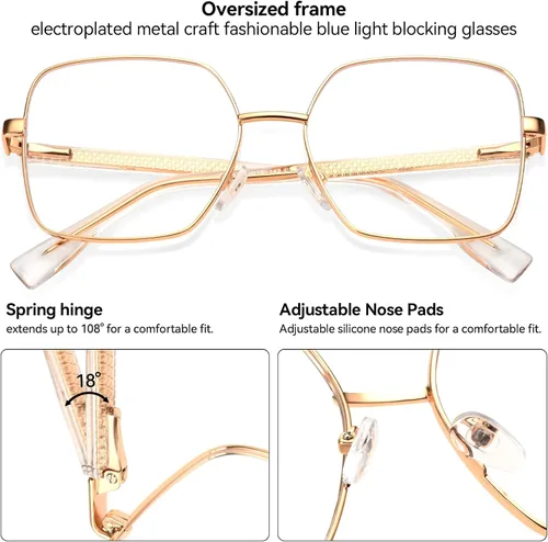Miniatura 4 de Dollger Gafas cuadradas de gran tamaño con bloqueo de luz azul para mujeres y hombres, marco de metal, antiluz azul, para uso en pantalla