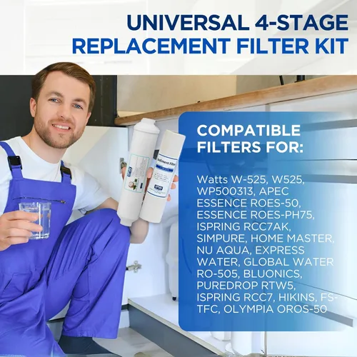 Miniatura 6 de Kit completo de 4 filtros de agua RO para el sistema Krystal Pure KR10, incluye filtro RO de membrana, filtros de bloque de carbono y filtro