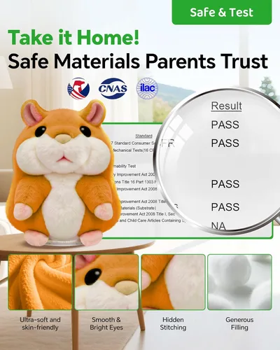 Miniatura 6 de TWORIVER Juguete de hámster parlante para niños de 2 a 4 años, repite lo que dices, juguete interactivo de peluche, juguete de aprendizaje de habla