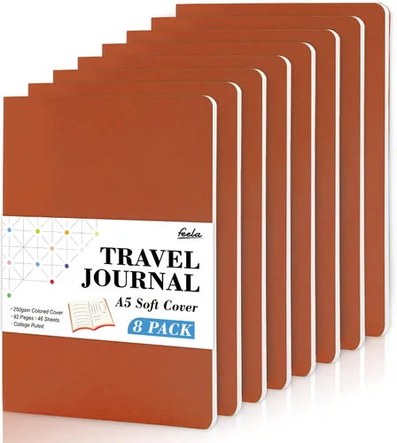 Miniatura 17 de Feela - Paquete de 8 cuadernos de tapa blanda en masa, cuadernos universitarios rayados para el trabajo, cuaderno de viaje rayado para mujeres y 8
