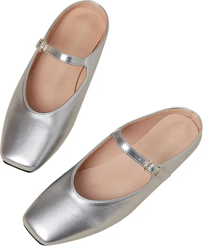 Miniatura 3 de Dear Time Pantuflas cómodas para mujer, con puntera cerrada, zapatos elegantes sin espalda, zapatos planos para mujer