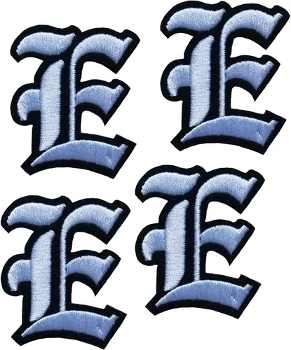 Miniatura 22 de Parches de letras góticas blancas en inglés antiguo termoadhesivas A-Z de 2" bordadas, transferencia térmica/cosidas, alfabeto vintage en fieltro