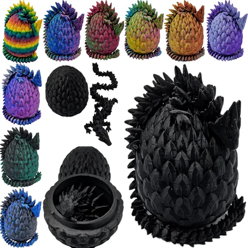 Huevo de Dragón Impreso en 3D Articulado Piedra Preciosa Dragón Juguete de Ansiedad Figurina - Dragones de Color Vibrante Flexibles Alivio para