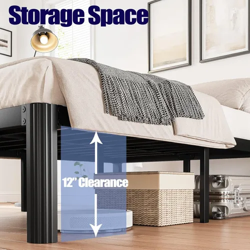 Miniatura 6 de Hunlostten Armazón de Cama King de 14 pulgadas de Alto Sin Necesidad de Somier, Armazón de Cama Plataforma King de Servicio Pesado con Esquinas
