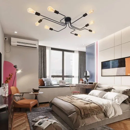 Miniatura 7 de Lingkai Sputnik - Lámpara de techo industrial, 8 luces, semiempotrada, con acabado negro mate para sala de estar, dormitorio, comedor
