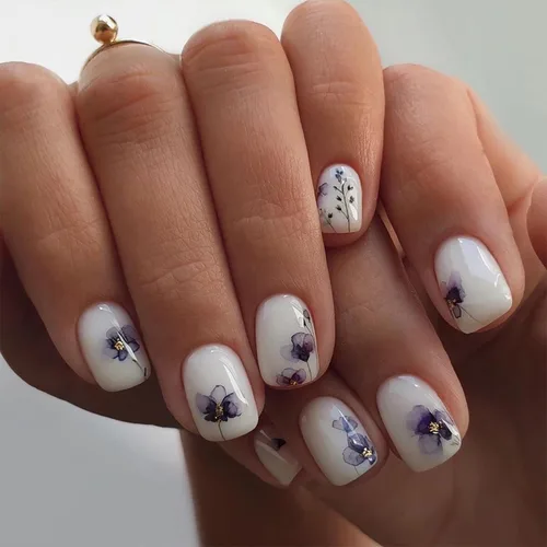 Miniatura 21 de 24 uñas postizas cuadradas de color negro brillante, de cobertura completa, con diseños de notas musicales, uñas postizas acrílicas con pegamento