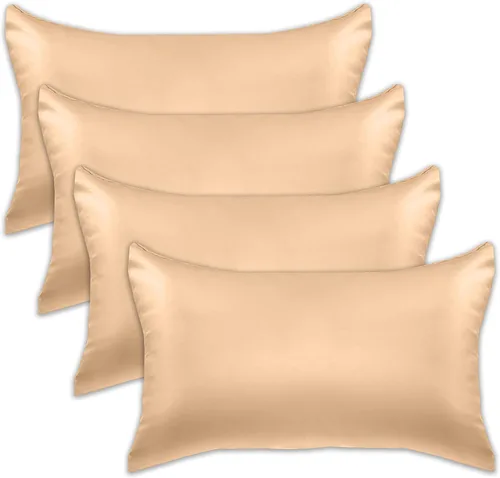 Elegant Comfort Juego de 4 fundas de almohada de satén de viscosa refrescante con cierre de cremallera oculto, suave como la seda para el cuidado