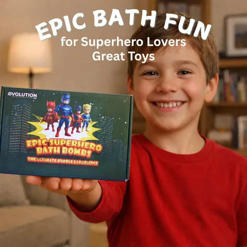 Miniatura 2 de EvolutionUSA Bombas de baño épicas negras de superhéroes para niños, 6 bombas de baño de superhéroes con juguete en el interior, bombas de baño