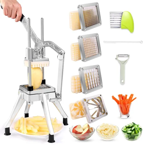 Cortador de papas fritas comercial, picador de patatas, de acero inoxidable, cortador de verduras, rebanador de frutas para cebolla, repollo,