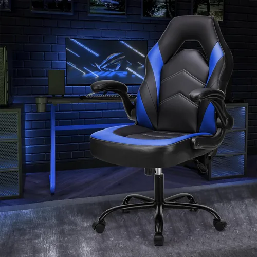 Miniatura 7 de NEWBULIG Silla de Oficina para Juegos y Computadora – Ergonómica con Respaldo Medio y Reposabrazos Abatibles, Altura Ajustable, Soporte Lumbar y Azul