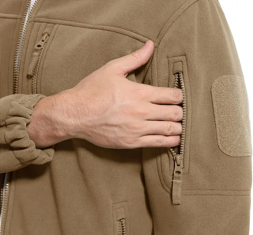 Miniatura 5 de CRYSULLY Chaqueta de forro polar táctica con cremallera completa para hombre, abrigo de invierno con múltiples bolsillos