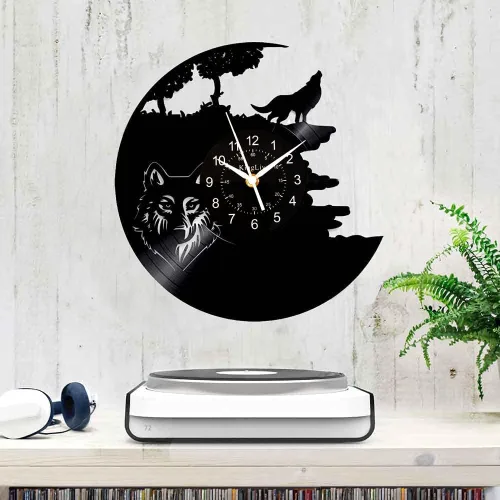 Wolf Gift - Reloj de pared diseñado con discos de vinilo de 12 pulgadas, reloj vintage para decorar tu hogar con decoración de arte vintage, el