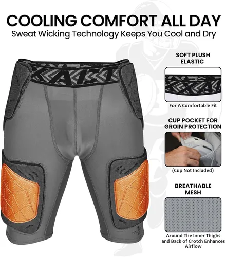 Miniatura 2 de Exxact Sports Gladiator - Faja de fútbol para adultos de 5 almohadillas para hombres con cadera, muslos, almohadillas para coxis, pantalones cortos