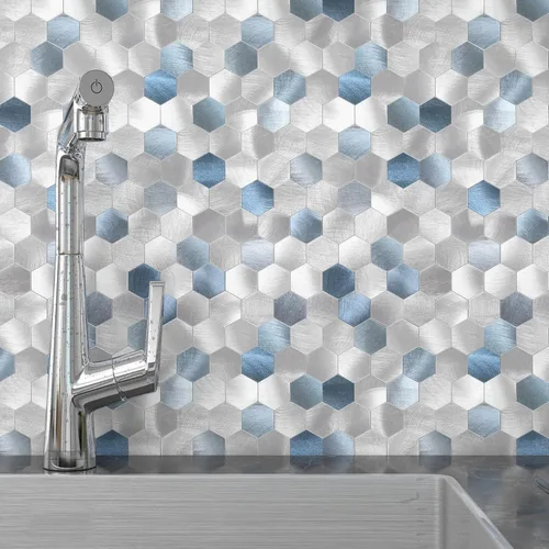 Miniatura 9 de BeNice Adhesivo de metal para azulejos de pared de cocina, adhesivo 3D, 10 unidades, color dorado champán Oro champán