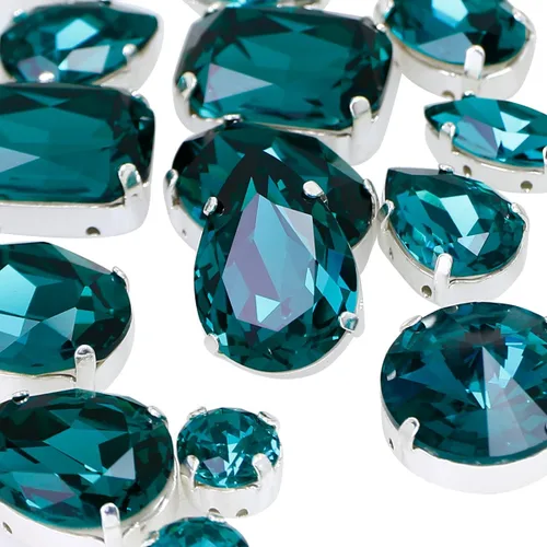 Miniatura 12 de DONGZHOU Diamantes de imitación para coser con ajuste de garra, Piedra Fantasía con agujero hueco, gemas plateadas con parte trasera plana