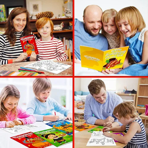 Miniatura 7 de Omgouue 36 piezas de libros para colorear de Acción de Gracias para niños, lindo libro para colorear de Acción de Gracias para niños de todas