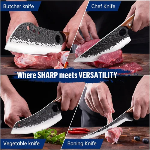 Miniatura 5 de Juego de Cuchillos de Carnicero, KITNATS 4PCS Juego de cuchillos de cocina forjados a mano - Cuchillo de carnicero y cuchillos de chef serbios