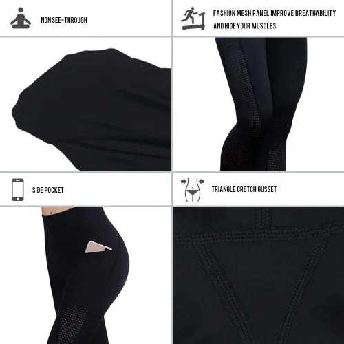 Miniatura 5 de RAYPOSE Leggings de entrenamiento para mujer con bolsillos, talla grande, para gimnasio, cintura alta, pantalones de yoga capri con corte de malla